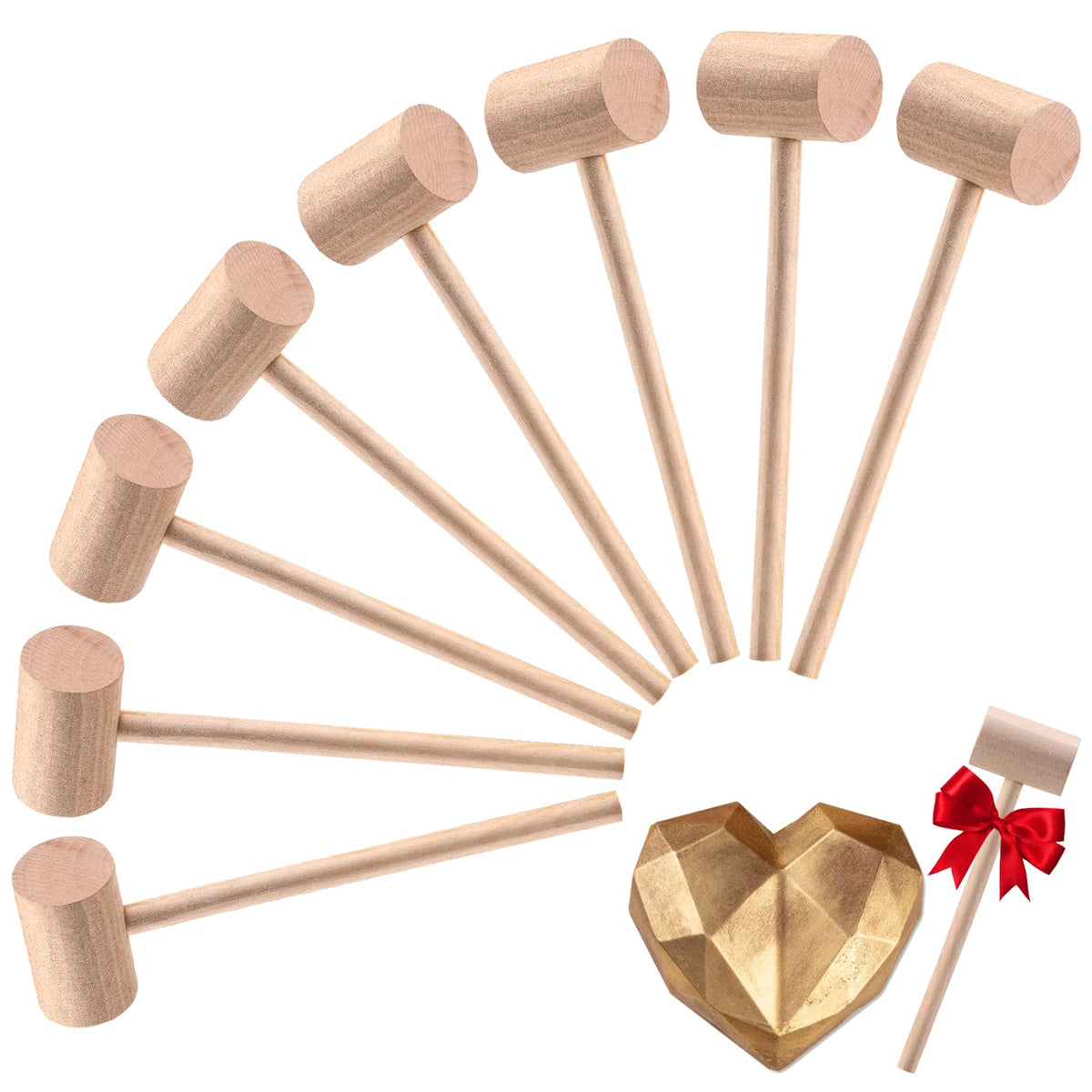 CJFocus 16 Pack Mini Wooden Hammer for Chocolate Breakable Heart