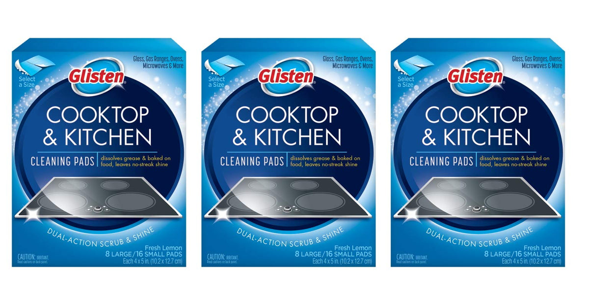 Glisten GC0608T Cooktop & Kitchen Cleaning, 8 Large/16 Small Pads Per Box, 3 Pack