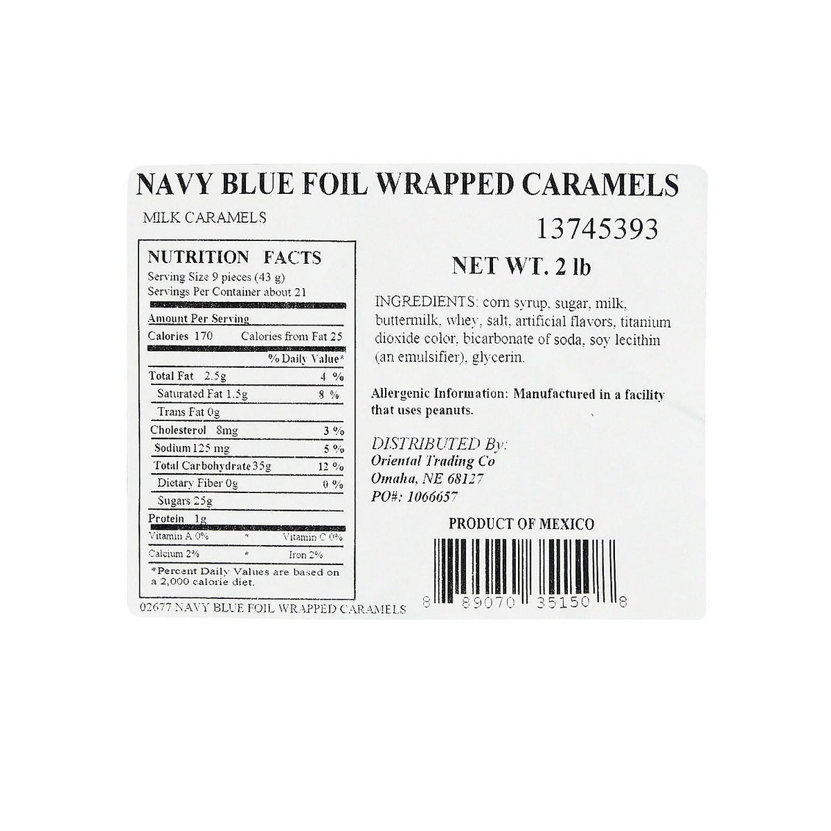Fun Express Navy Blue Wrapped Caramel Candy Individually Wrapped 2lb Bulk Bag - Soft Chewy Caramels for Wedding Candy Favors, Baby Shower Candy Boy