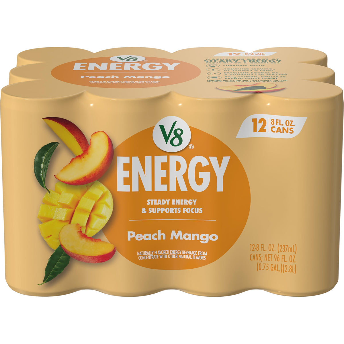 V8 Energy Peach Mango Energy Drink, 8 fl oz Can (12 Pack)