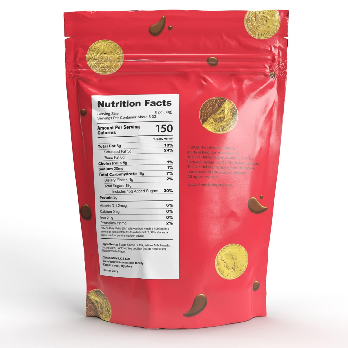 25 Edible Chocolate Coins, Gold Half Dollar Milk Chocolate, Made with Premium Belgian ingredients, Nut Free, Non-GMO, Certified Kosher Dairy 25-Pack