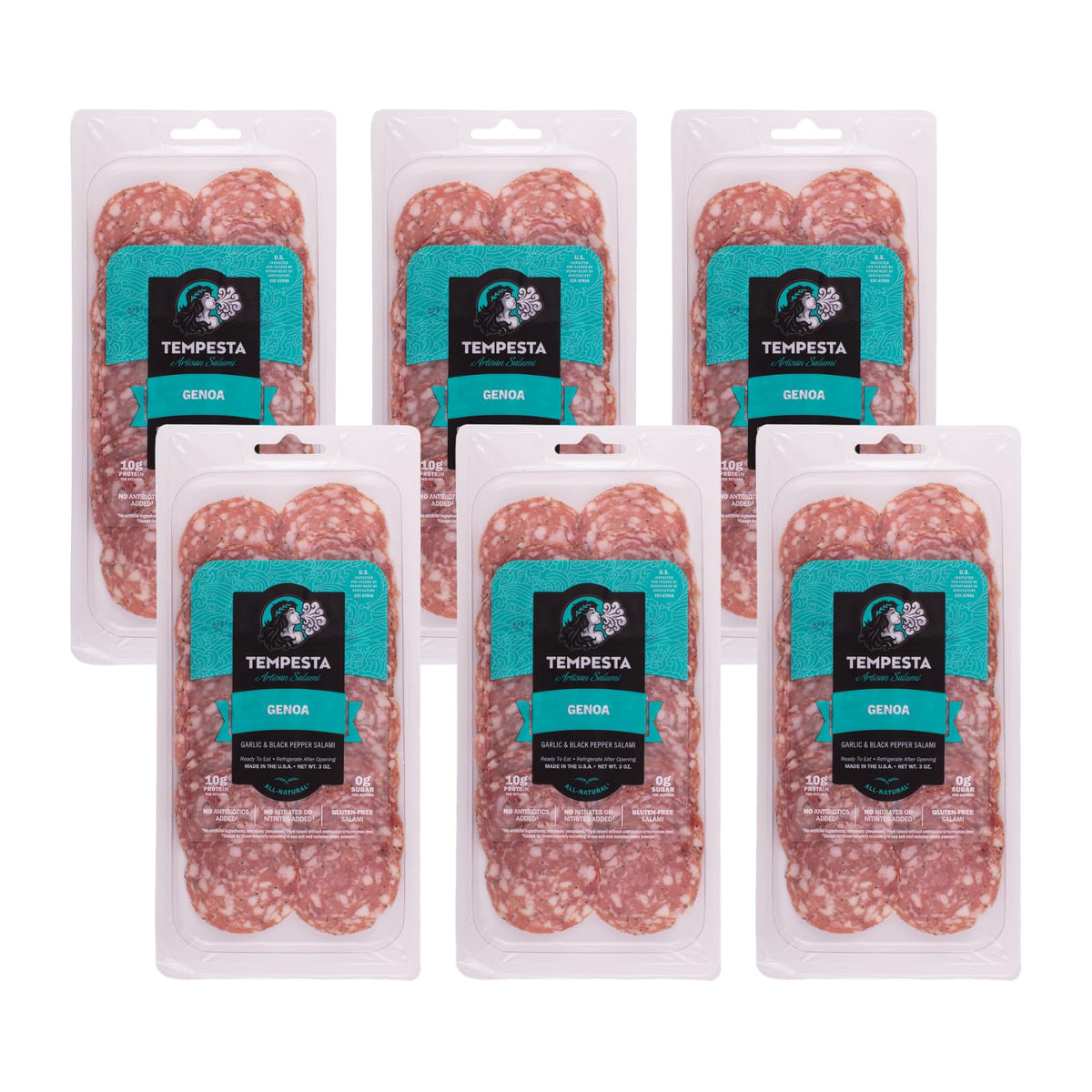 Tempesta GENOA Garlic & Black Pepper Salami, 3 OZ (Pack of 6)