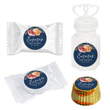 Andaz Press Navy Blue with Orange Pink Fall Watercolor Flowers Baby Shower Party Collection, Personalized Chocolate Drop Label Stickers Trio, Custom