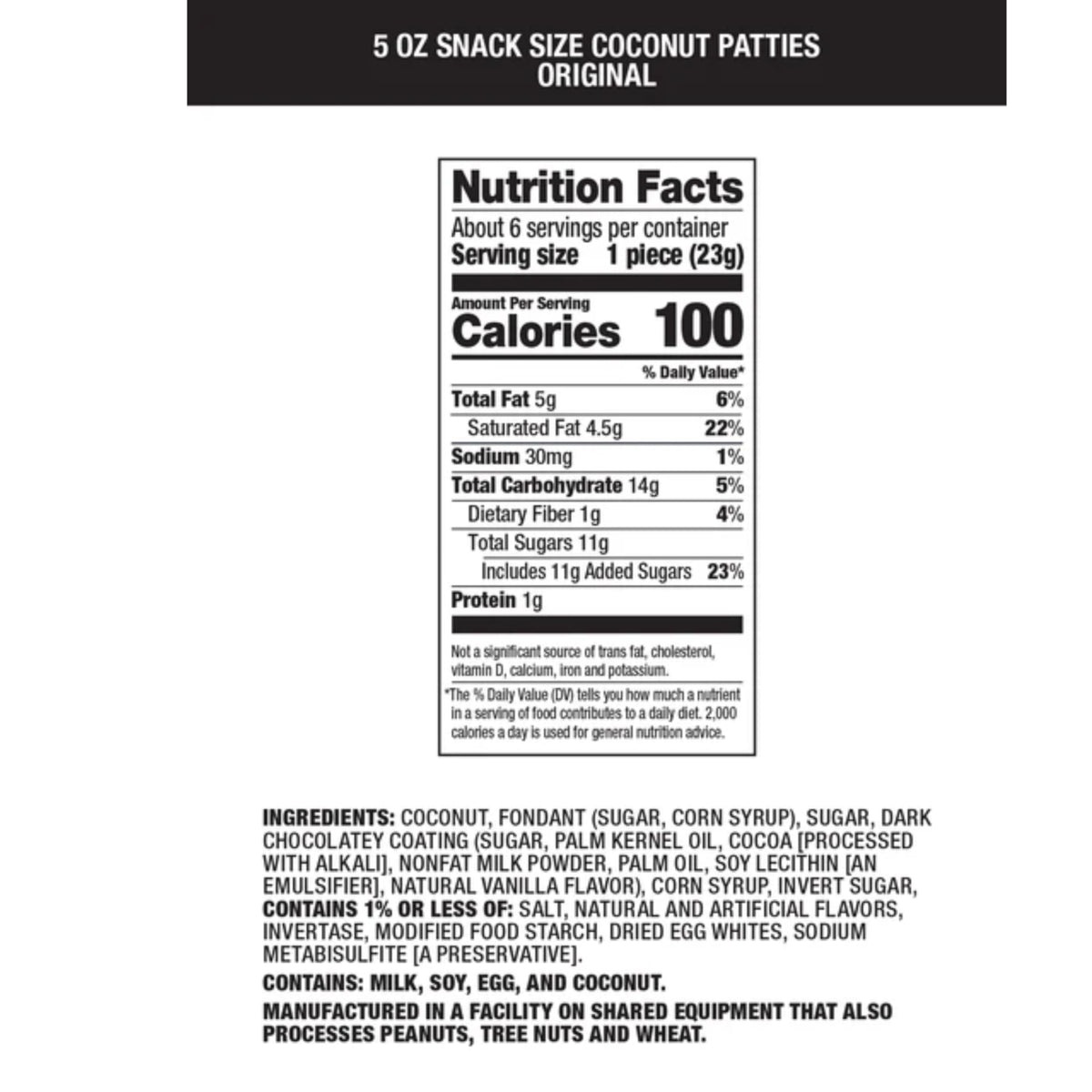Snack Size Coconut Patties - Pack of 2 - Original Creamy Coconut Covered in Rich Dark Chocolate - Individually Wrapped Candy Bites - Tropical