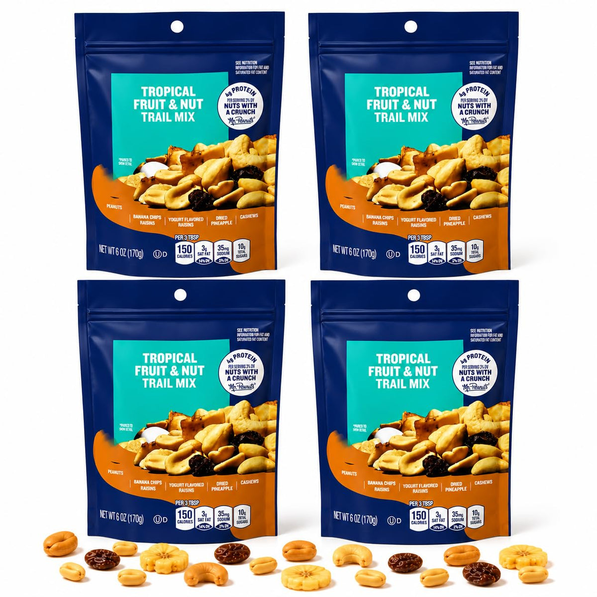 Trail Mix Tropical Fruit & Nuts, 2 Pack, 6 oz, Cashews, Peanuts, Raisins