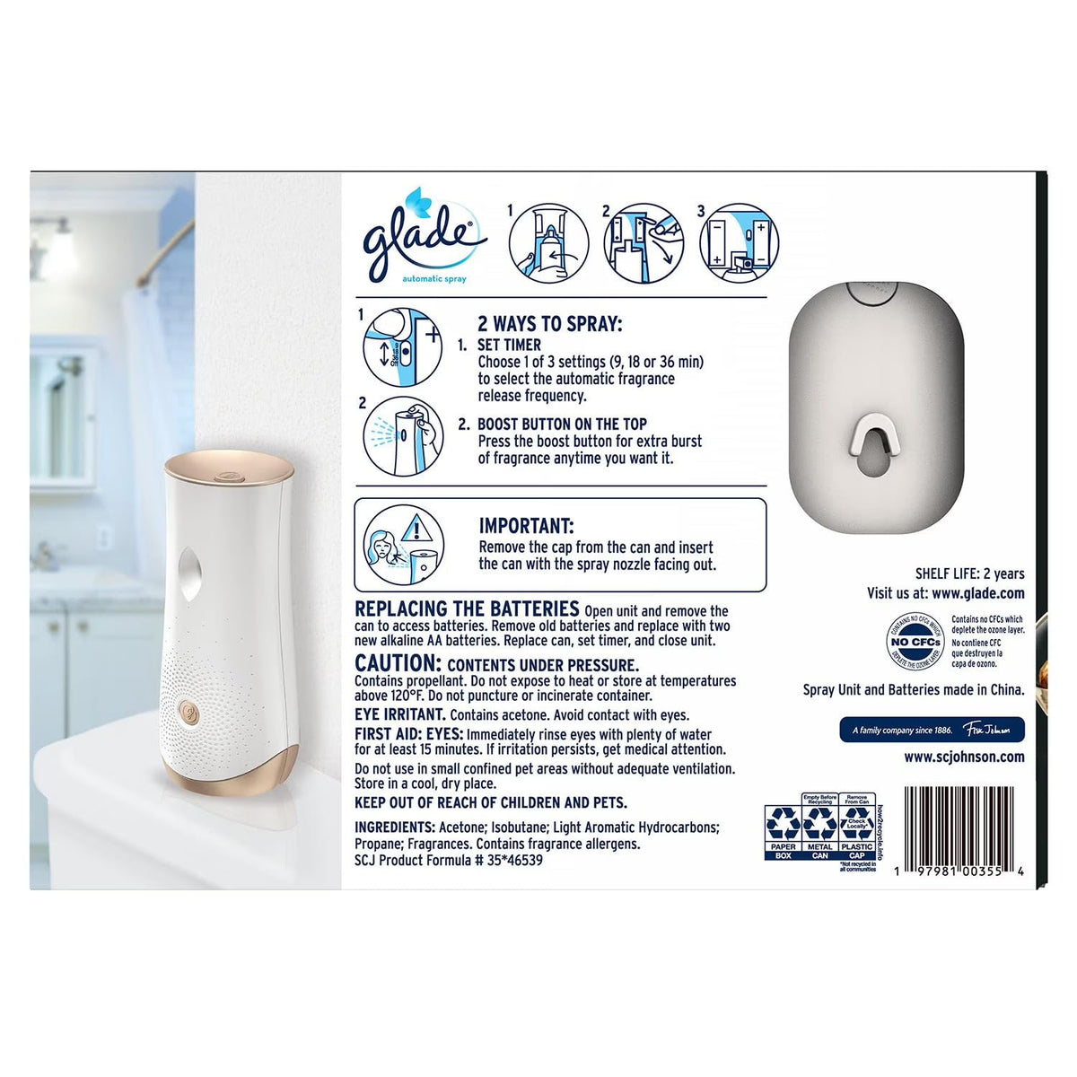 Glade Automatic Spray Starter Kit, Bourbon & Citrus Scent, 1 Holder + 3 Refills (6.2 oz Each), Adjustable Freshness