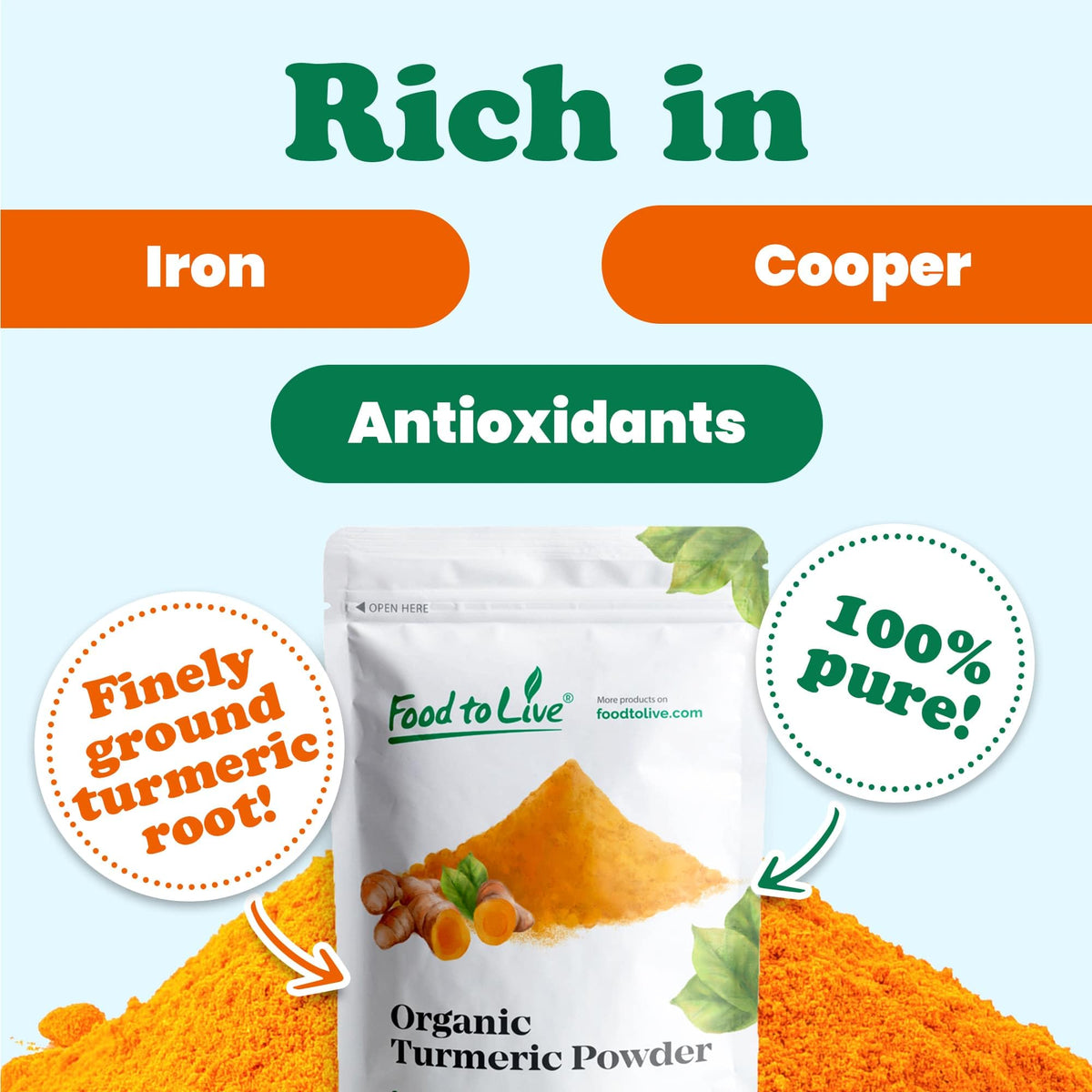 Food to Live Organic Turmeric Powder, 14 Pounds - Non-GMO, Finely Ground Turmeric Root, Pure, Kosher, Vegan, Bulk. Fragrant Spice. Great for Asian