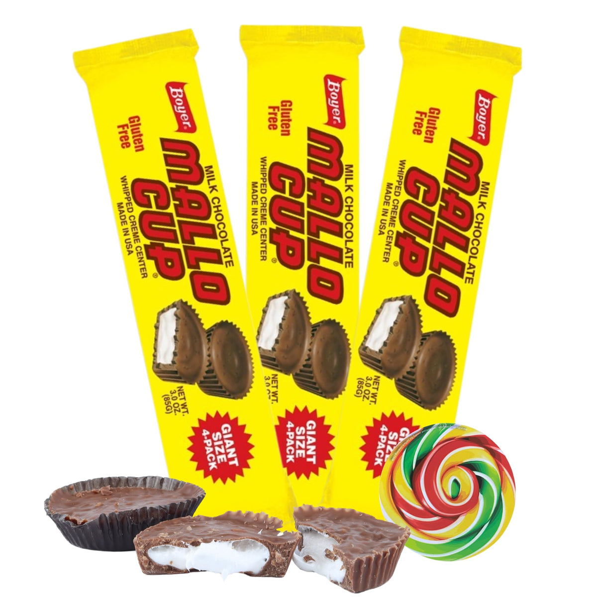 Sweetzo - Boyer Mallo Cups Giant Sleeve, Milk Chocolate Candies with Gooey Marshmallow Center, Individually Wrapped, 3 Ounces (Pack of 3)