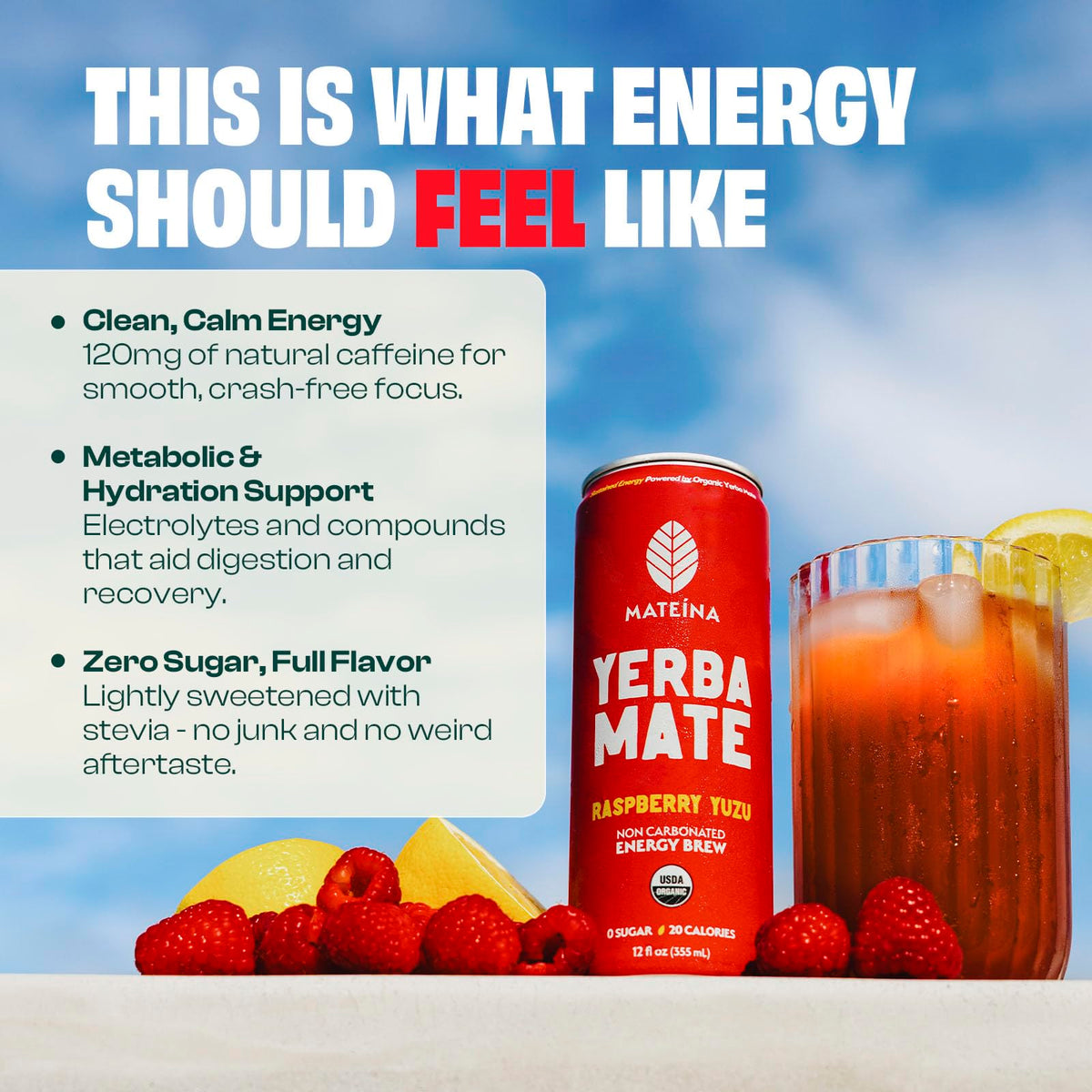 Mateina Organic Raspberry Yuzu Yerba Mate, 12 FZ