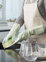 LANON wahoo Skin-Friendly Cleaning Gloves, Dishwashing Kitchen Gloves with Cotton Flocked Liner, Reusable, Non-Slip, Canary Green, Medium