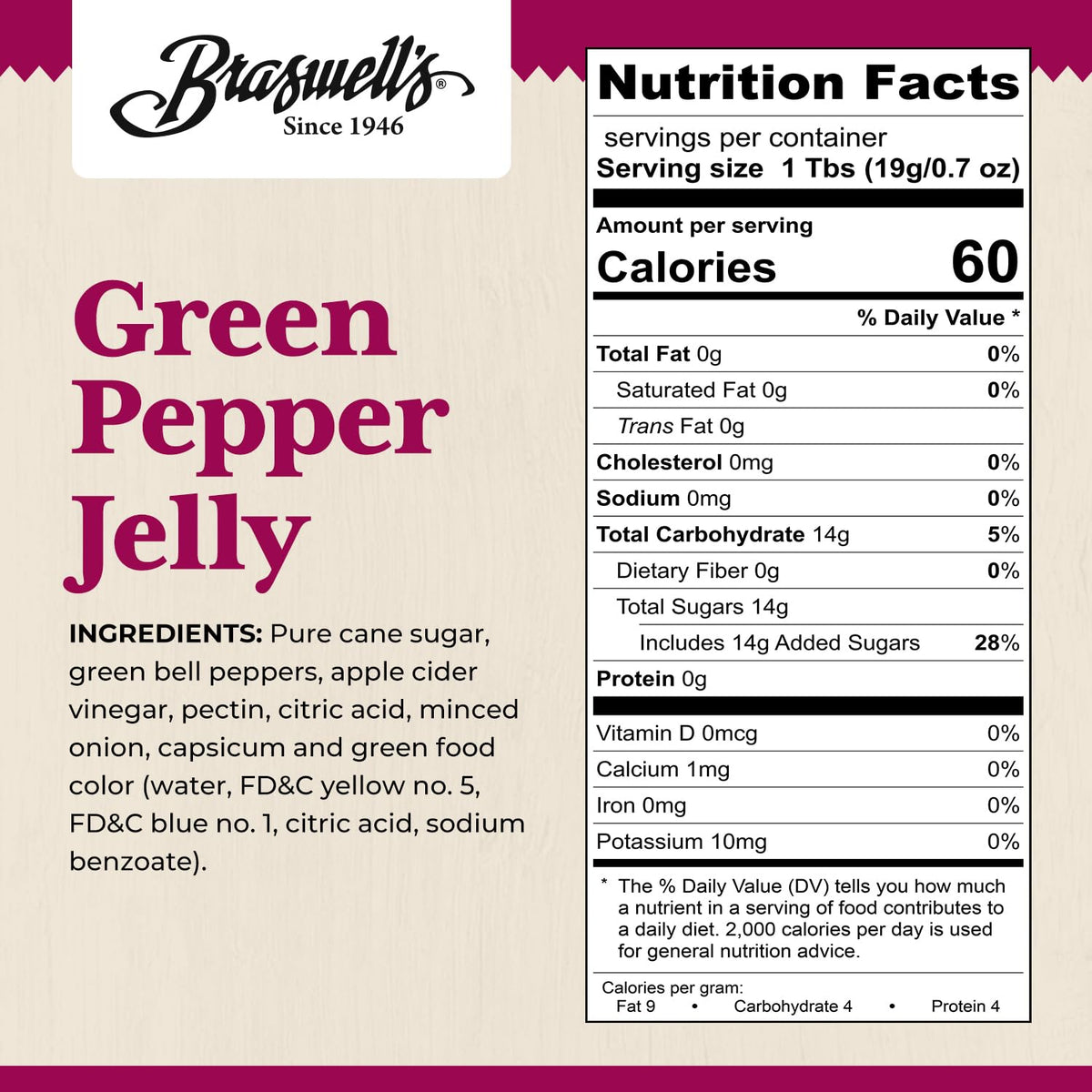 Braswell’s Sweet and Savory Jellies, Jams, and Preserves - Small-Batch, Renowned Specialty, Made in USA, Since 1946 (10.5 Ounce, Green Pepper)