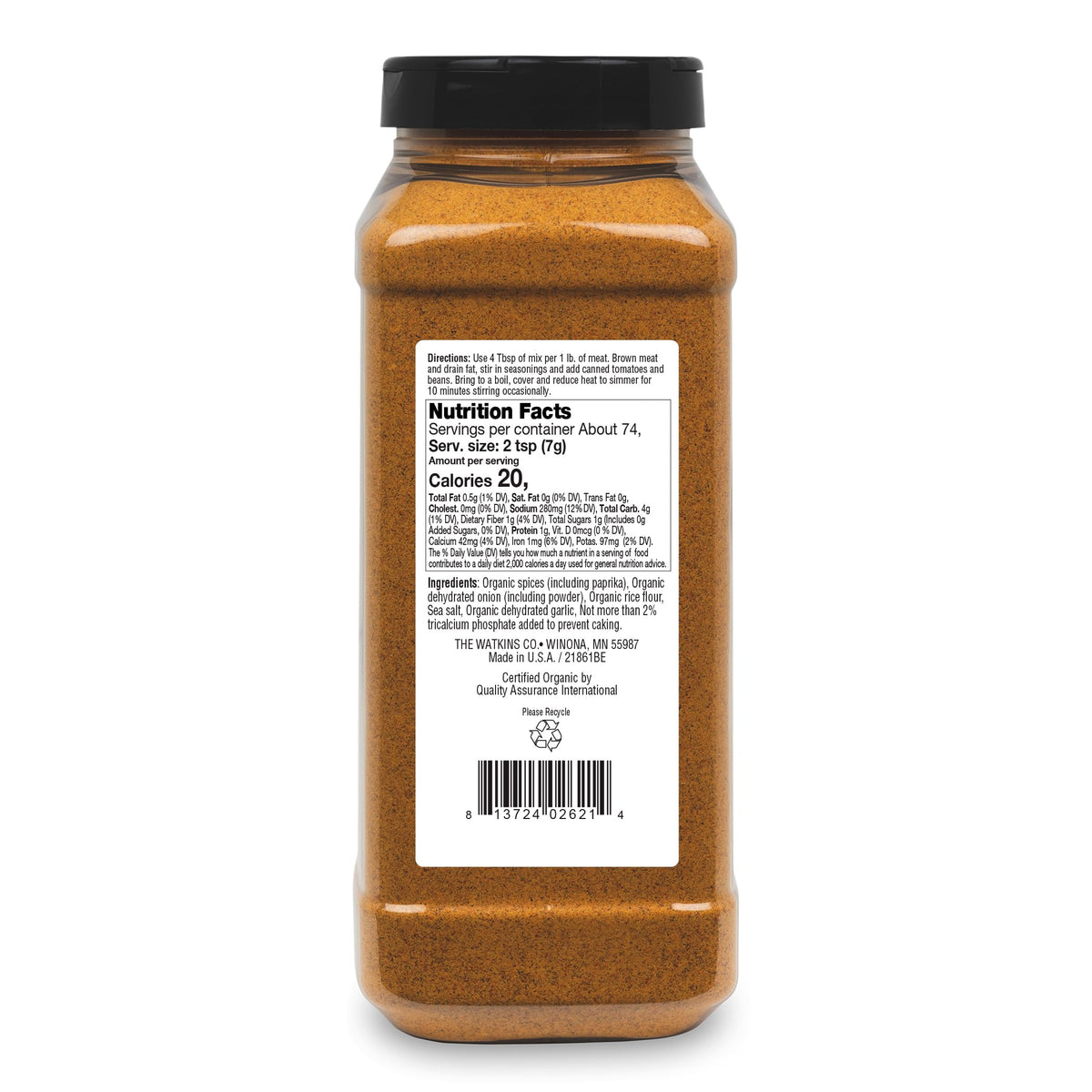 Watkins Organic Gourmet Dry Seasoning Mix, Chili, 18.3 Ounce (Pack of 1)