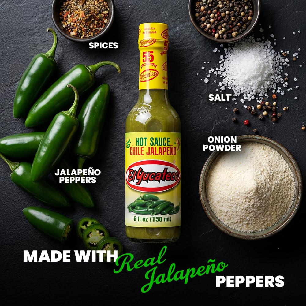 El Yucateco Jalapeño Hot Sauce, Authentic Mexican Green Jalapeño Pepper Sauce, Mild Heat, 5 fl oz, Pack of 2