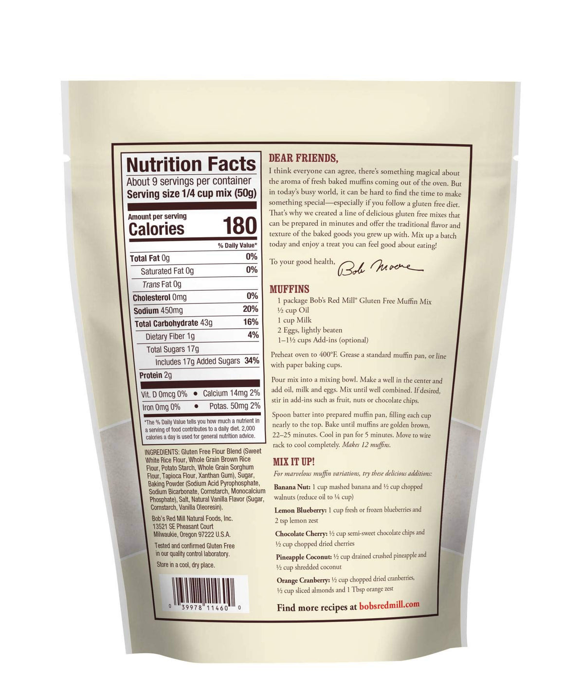 Bob's Red Mill Gluten Free Muffin Mix, 16 Oz