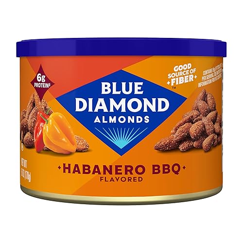 Blue Diamond Almonds Habanero BBQ Flavored Snack Nuts, 6 Oz Resealable Cans (Pack of 6)