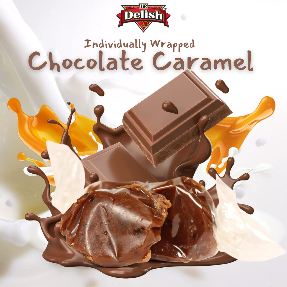 Chocolate Caramel by Its Delish, 1 lb Bulk - Individually Wrapped Handcrafted Soft Brown - Great Candy Gifts Party Sweets for Home Office | Certified
