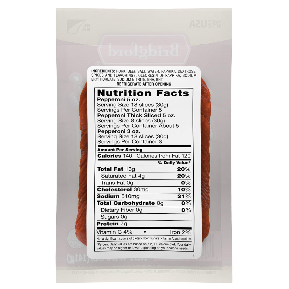 Bridgford Sliced Pepperoni 5 oz Pack of 2 - Gluten-Free Pepperoni Slices for Pizza and Sandwiches - Zero Carb Sliced Pepperoni for Keto Diets