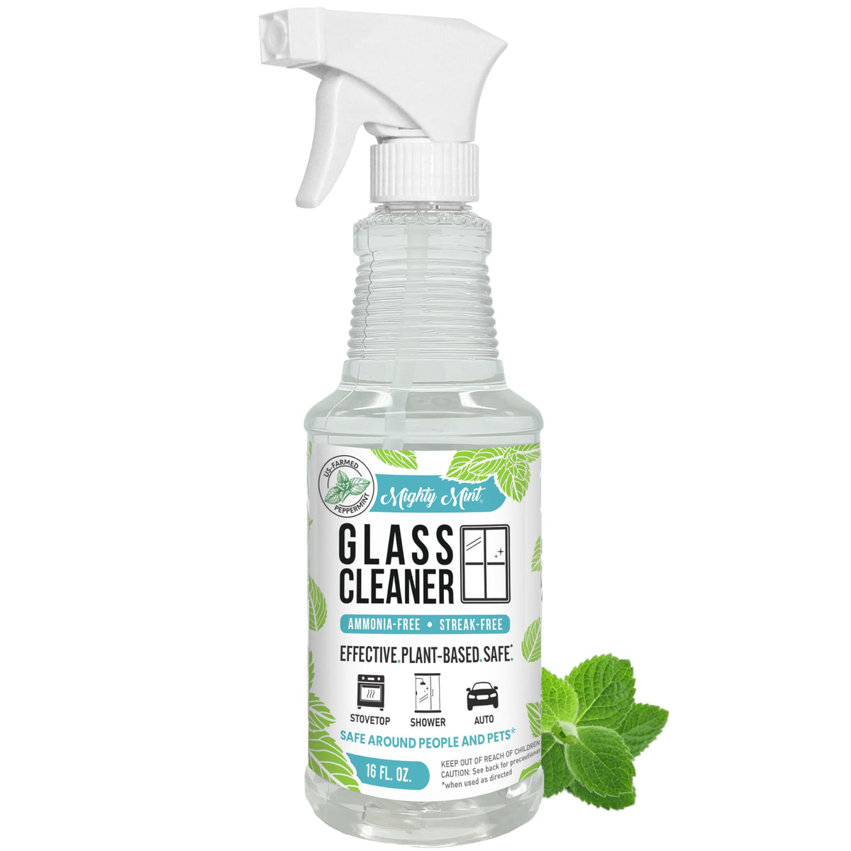 Mighty Mint Glass Cleaner, Ammonia-Free, Streak-Free Spray for Windows, Screens, Stovetop, Bathroom, Natural Peppermint Scent, 16oz