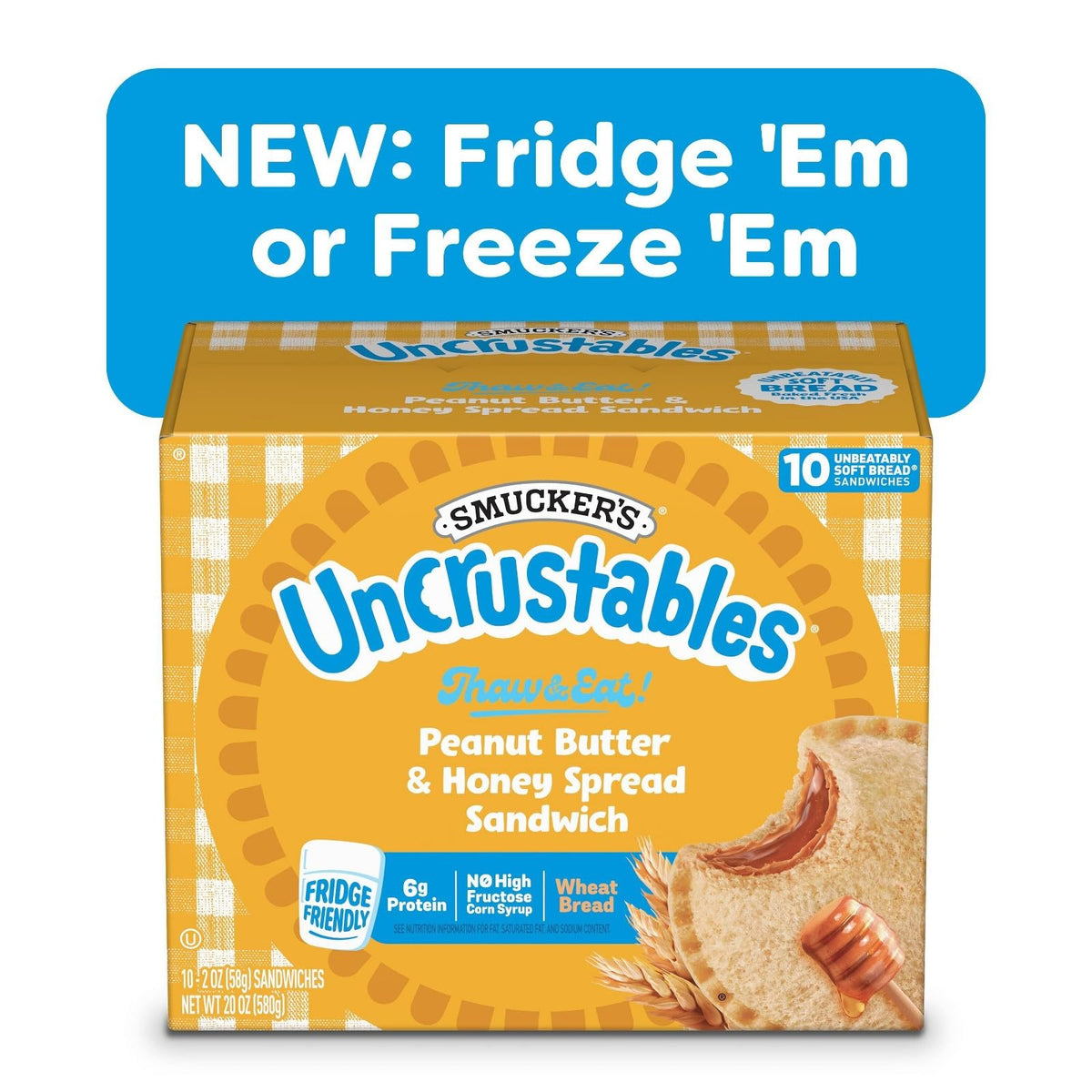 Smucker's Uncrustables Frozen Sandwich Variety Pack, Peanut Butter & Honey Spread and Whole Wheat Peanut Butter & Grape Jelly, 24 Count