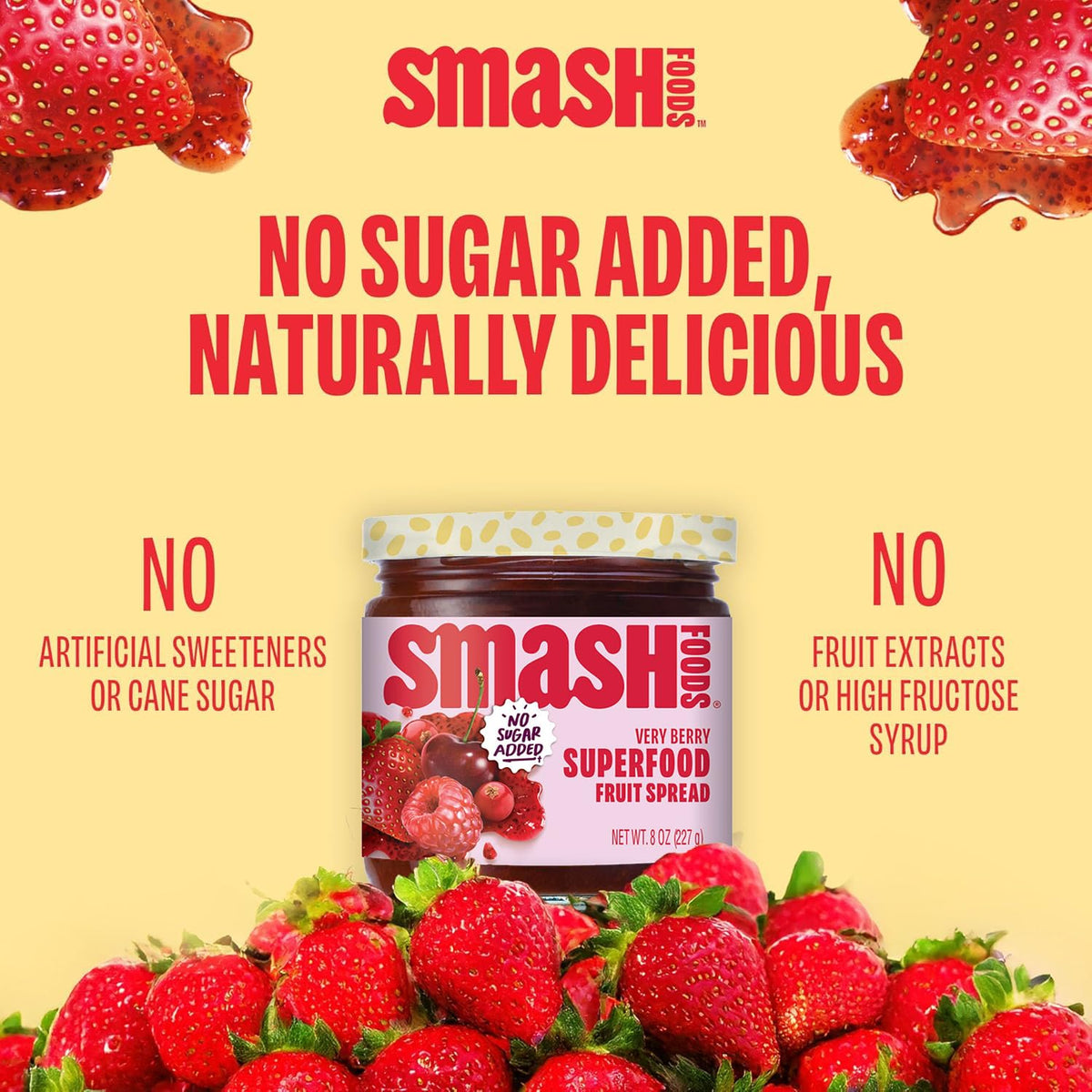 Smash Foods Very Berry Superfood Fruit Spread, No Sugar Added, 8 oz