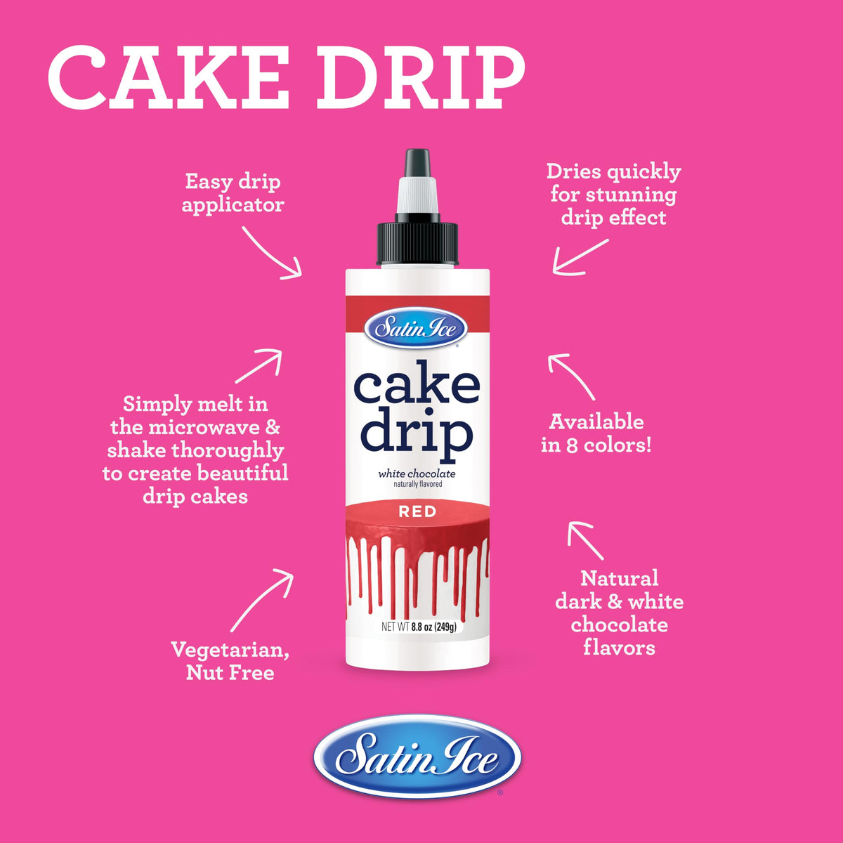 Satin Ice Cake Drip, Red, 8.8 Ounce