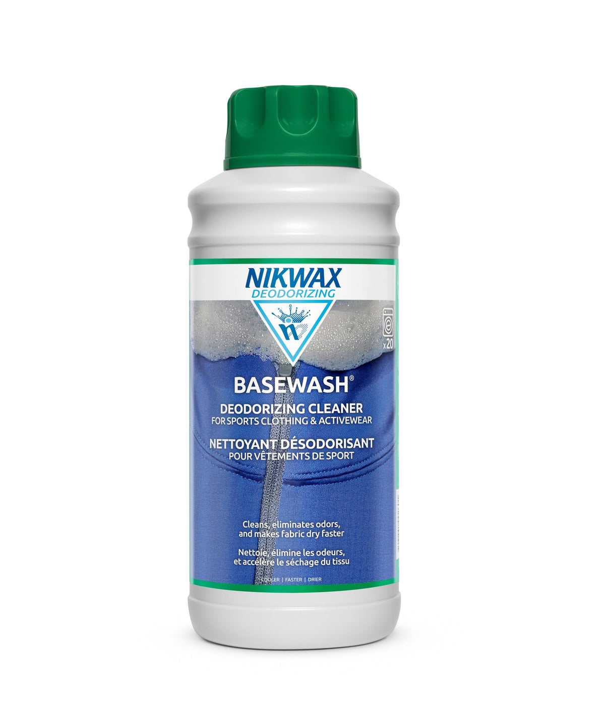 Nikwax BaseWash, 1000 ml, Deodorizing Cleaner for Base Layers, Socks, & Activewear, Eliminates Odors & Improves Performance