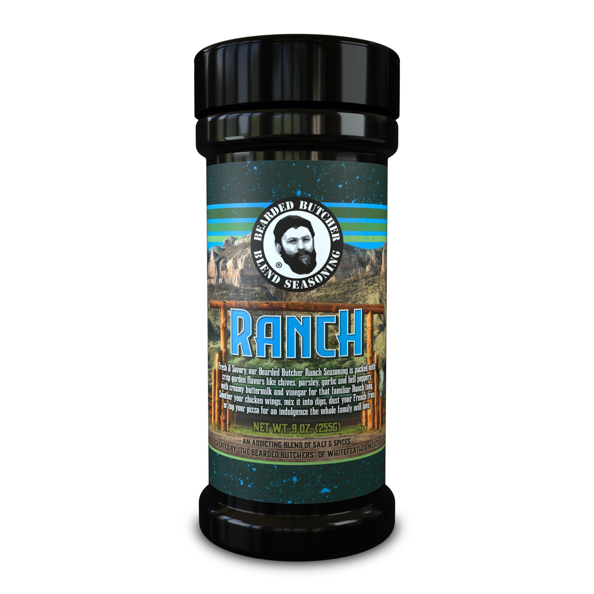 Bearded Butchers Ranch Blend Seasoning, 9 oz Shaker - Creamy Buttermilk Ranch Flavor for Chicken Wings, Dips, Fries, Pizza & More - No MSG