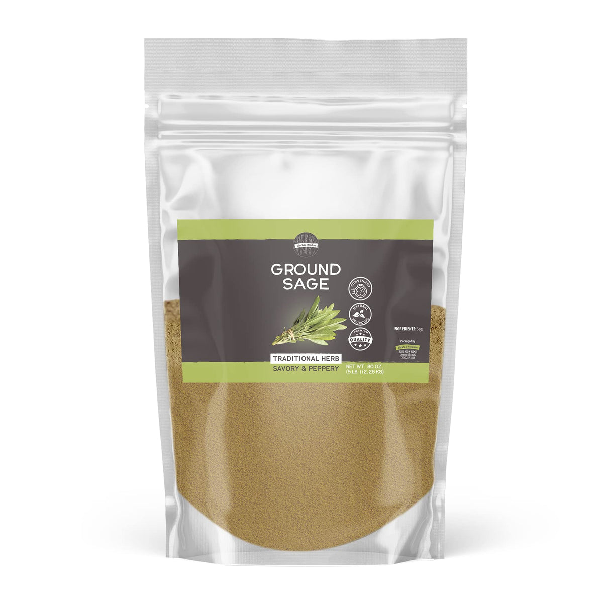 Birch & Meadow 5 lb. of Ground Sage, Savory Herb, Seasoning For Meat, Pasta, Vegetables