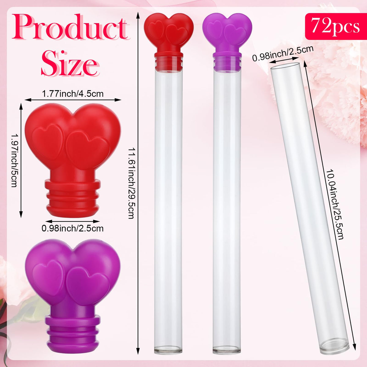 Hushee 72 Pcs Heart Shape Containers Heart Candy Tubes 11.61 inch Clear Empty Candy Containers with Head Toppers Party Favor Supplies for Treat