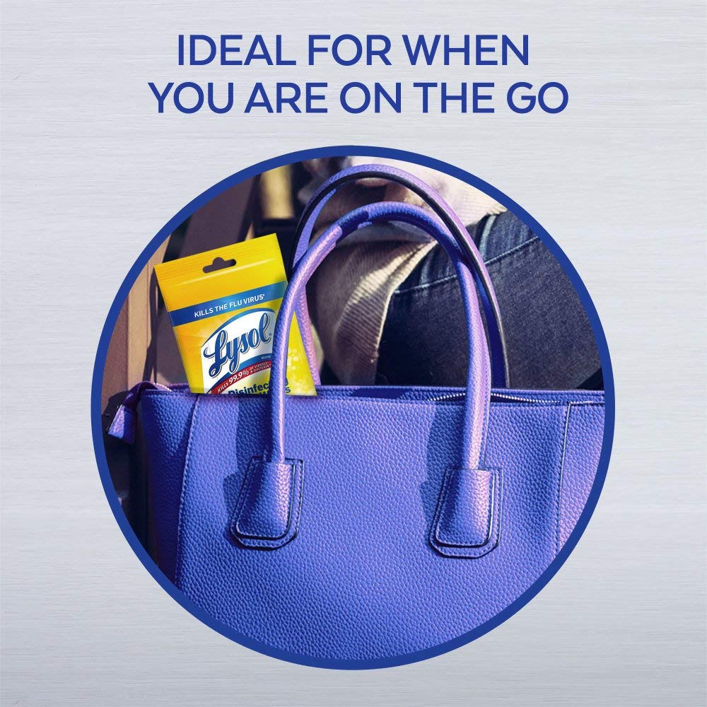 Lysol Disinfecting Wipes To-Go Pack, Lemon Scent, 15 Count (Pack of 2)