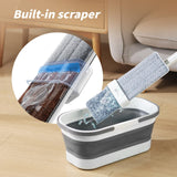 Oshang Flat Mop and Collapsible Bucket OG7 with Wheels, 2 Washable Reusable Microfiber Pads, Pure White