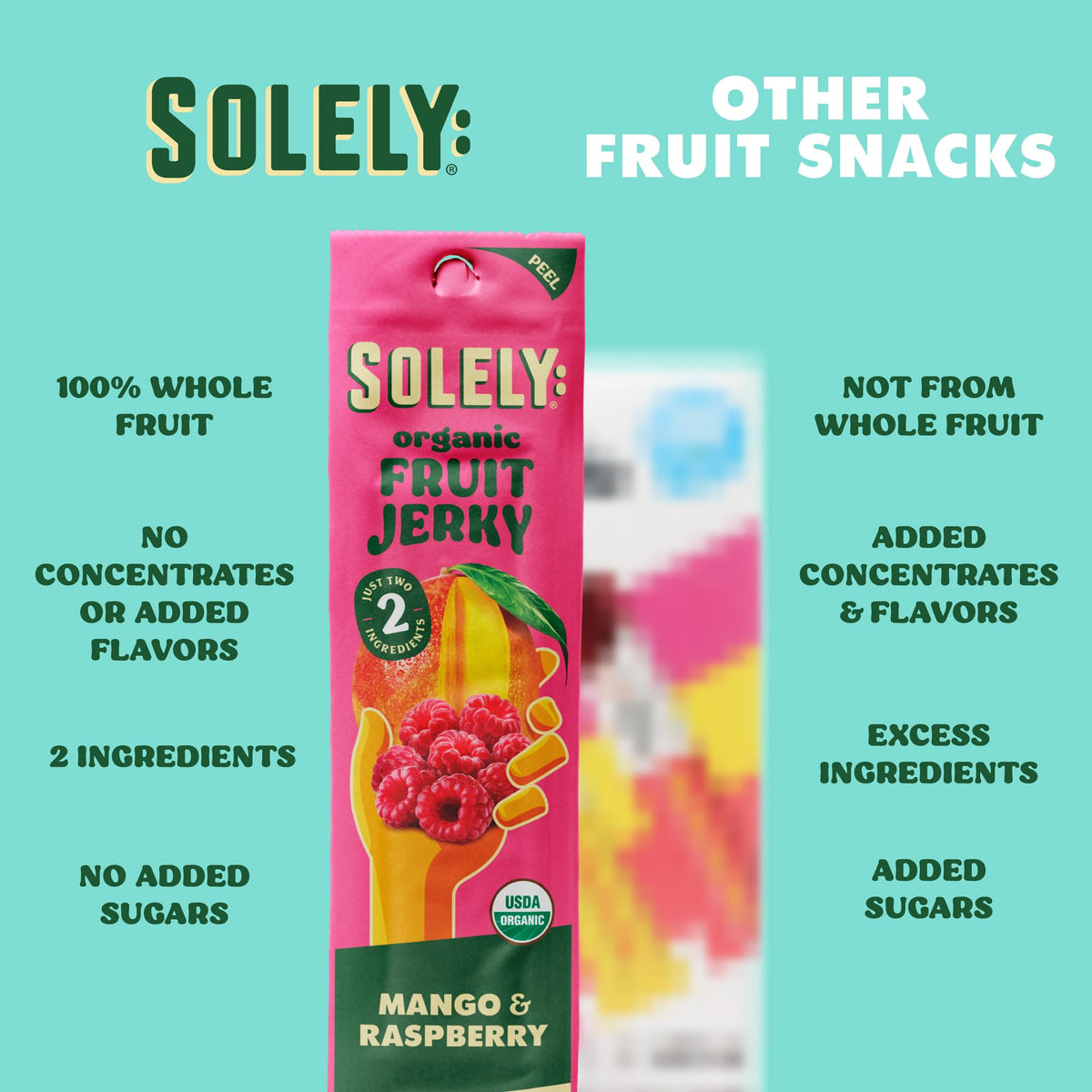 SOLELY - Organic Mango Raspberry Fruit Jerky - 1 Individually Wrapped Fruit Strip - Fruit Leather - Healthy Snacks for Adults & Kids - Non GMO, Vegan
