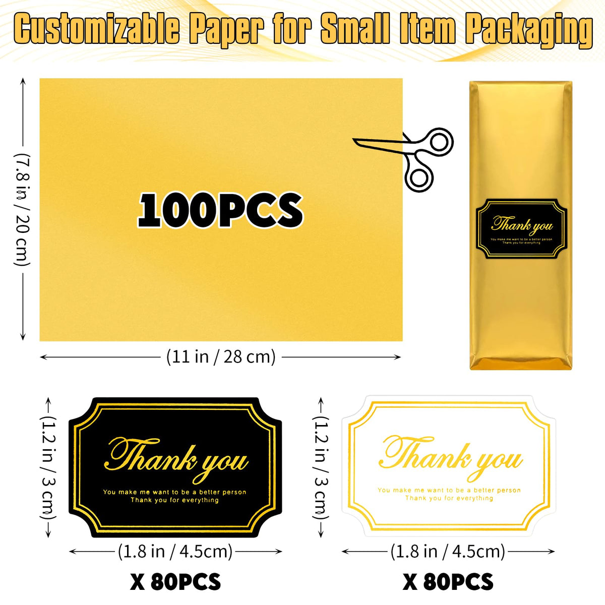 Dreamtop 100PCS Large Dubai Chocolate Bar Pistachio Wrappers Packaging with Stickers, 11 x 7.9 inch Chocolate Bar Gold Aluminum Foil Wrapper