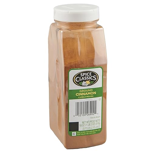 Spice Classics Ground Cinnamon, 18 oz - One 18 Ounce Container of Ground Cinnamon Powder, Perfect in Desserts, Hot Tea, Cider, Meat Rubs, and More