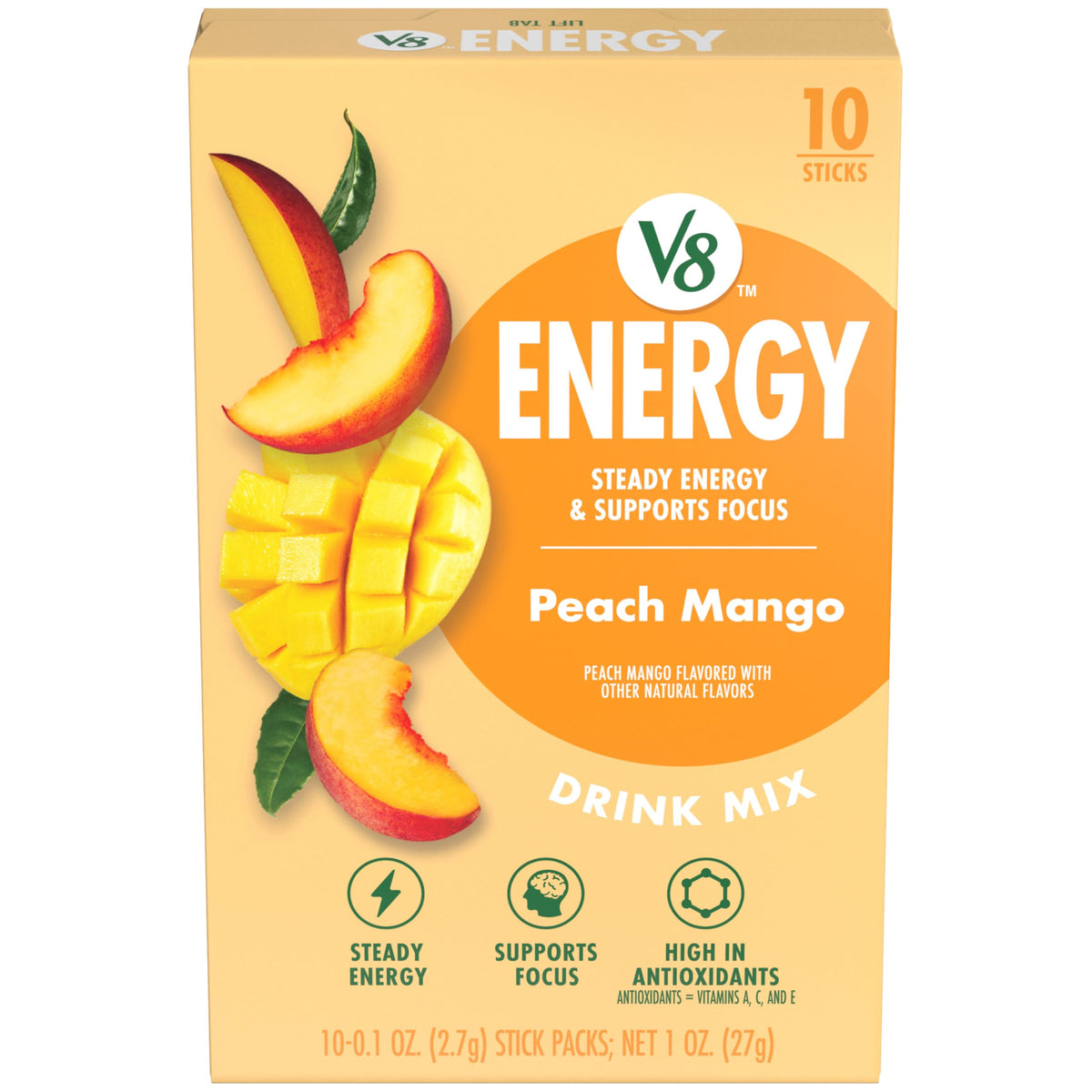V8 Energy Peach Mango Energy Drink Powder, .10 oz Packet (10 Count)
