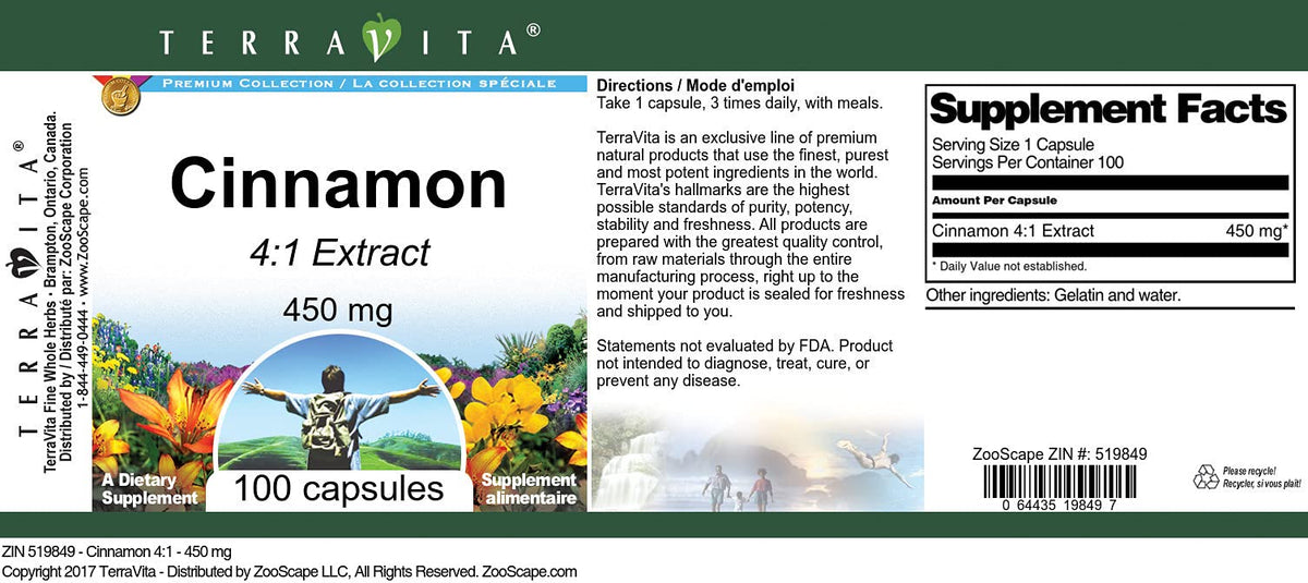 Cinnamon 4:1-450 mg (100 Capsules, ZIN: 519849) - 3 Pack