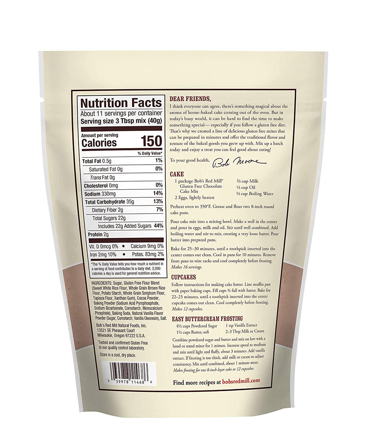 Bob's Red Mill Gluten Free Chocolate Cake Mix, 16 Oz (Pack of 2)
