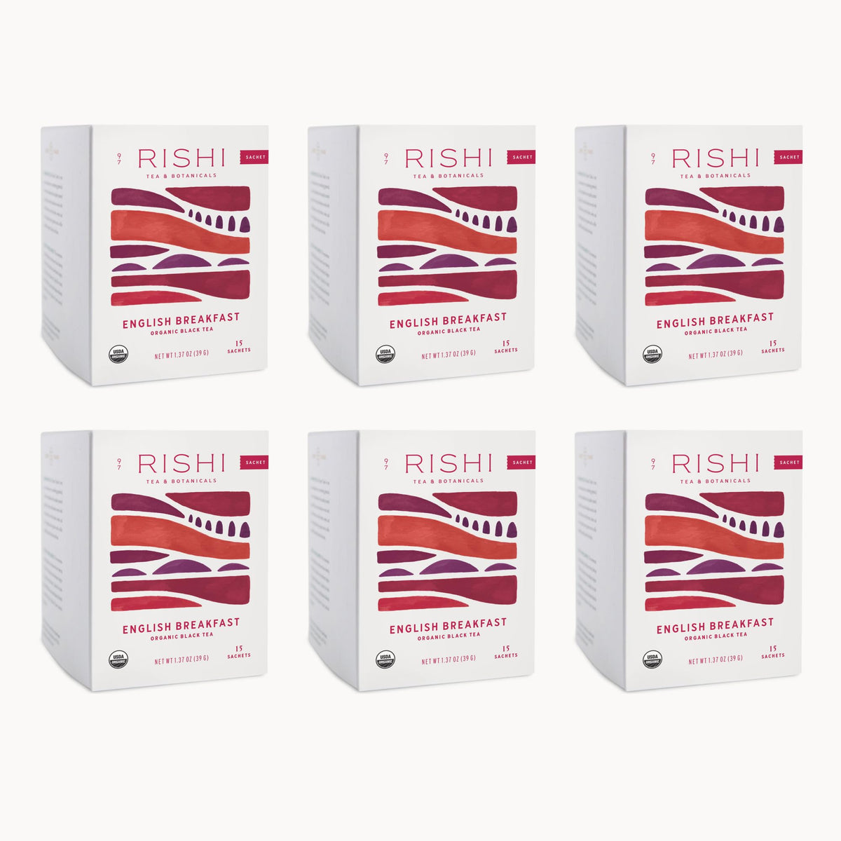 Rishi Tea English Breakfast Tea - Organic Sachet Tea Bags, Energizing & Caffeinated Pure Black Tea, Ideal for Hot or Iced Tea - 15 Count (Pack of 6)