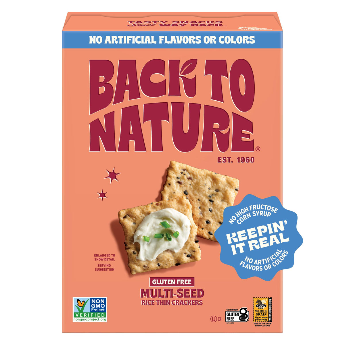 Back to Nature Gluten Free Crackers, Non-GMO Multi-Seed Rice Thins, 4 Ounce