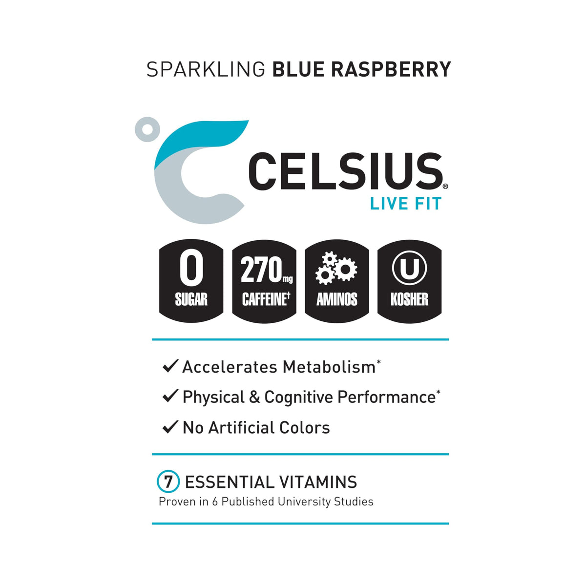 CELSIUS ESSENTIALS™ Sparkling Blue Crush, Sugar Free Performance Energy Drink, 16 Fl Oz (Pack of 12)