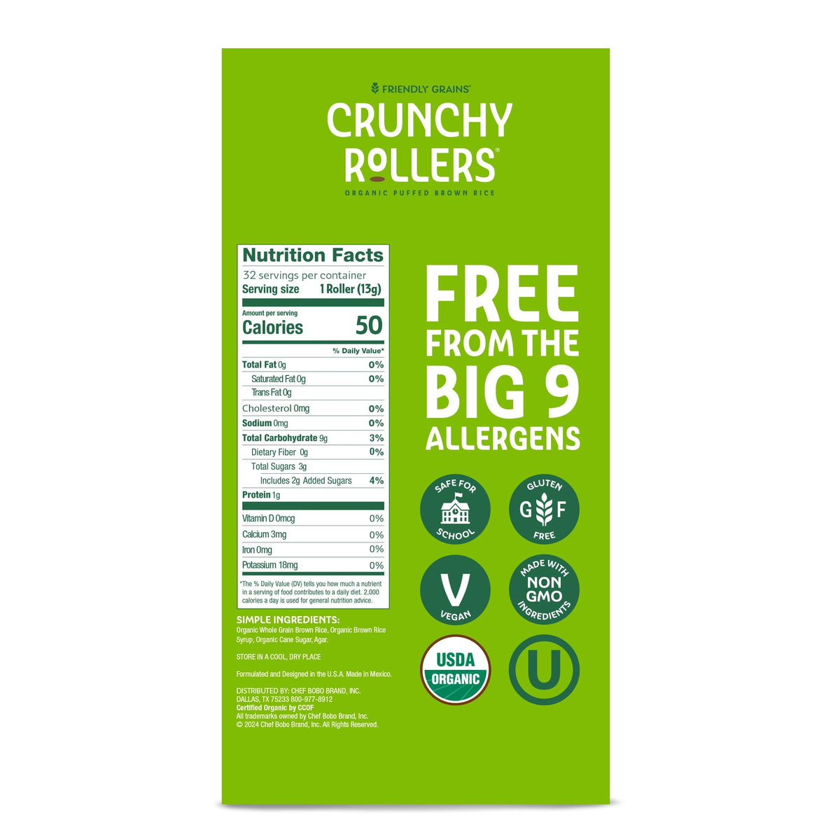 Original Brown Rice Crunchy Rollers - Organic Rice Healthy Snack Crispy Puffed Rolls for Adults and Kids - Friendly Grains (32 Count)