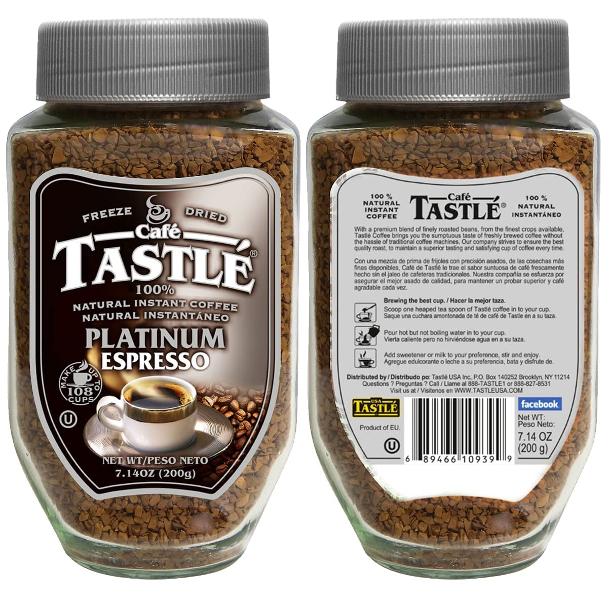 Cafe Tastle Platinum Espresso Freeze Dried Instant Coffee, 7.14 Ounce