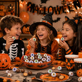 2 Pounds Halloween Peanut Butter Spooky Eye Balls, Trick-Or-Treat Party Bag Fillers, Individually Wrapped in Multi-color Eye Design Foils, Kosher