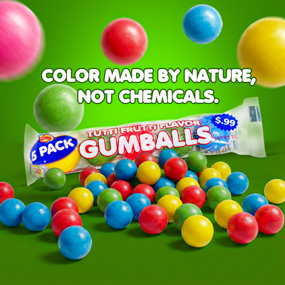 Lalees Bulk Gumballs - No Artificial Dyes - Pack of 30 Tubes - Rainbow Gum Balls Tubes - Tutti Frutti Flavored - Bulk Chewing Candy for Sporting