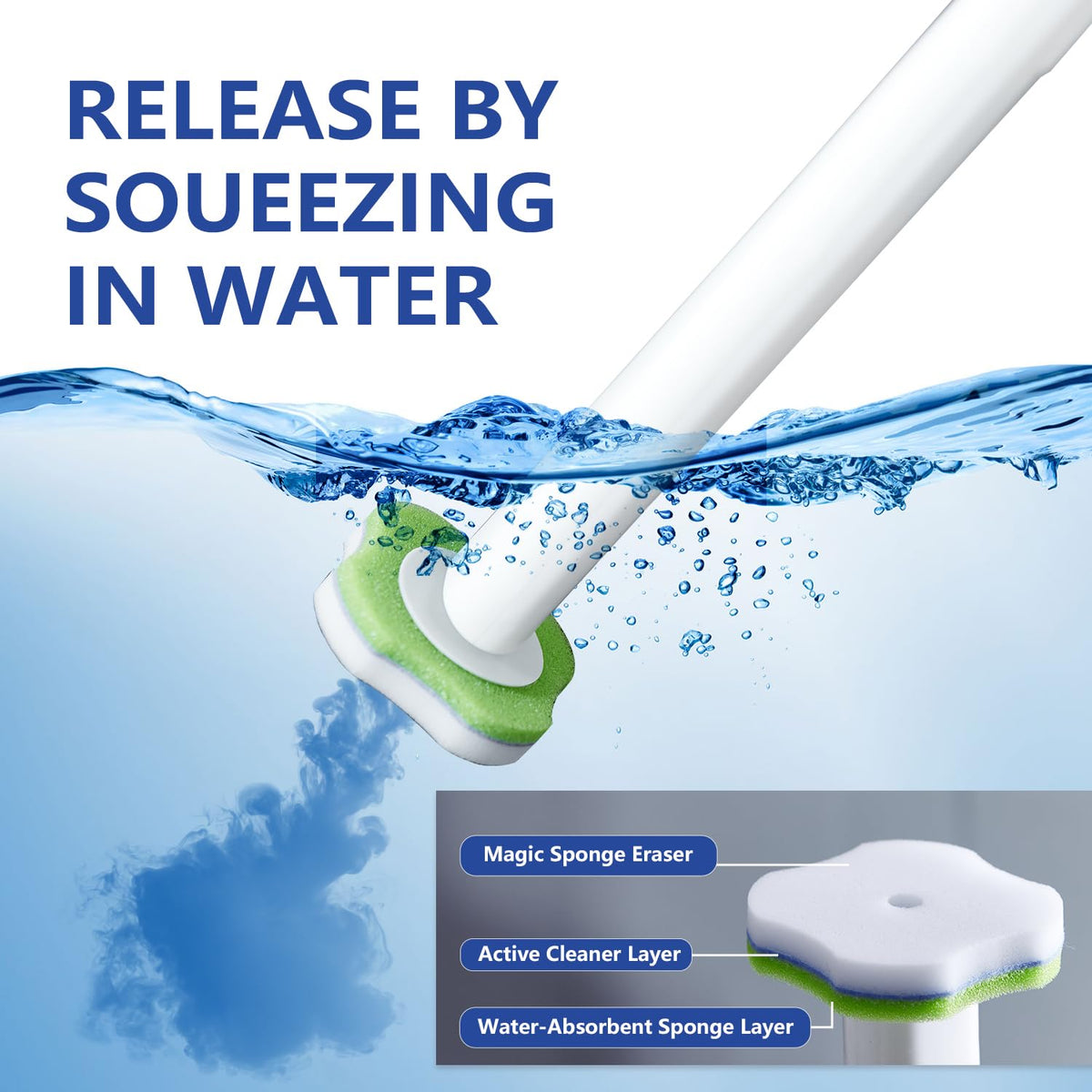 Magic Sponge Eraser Disposable Toilet Brush Set, Wall Mounted Toilet Bowl Brush and Holder with 30 Magic Sponge Eraser Wand Refills