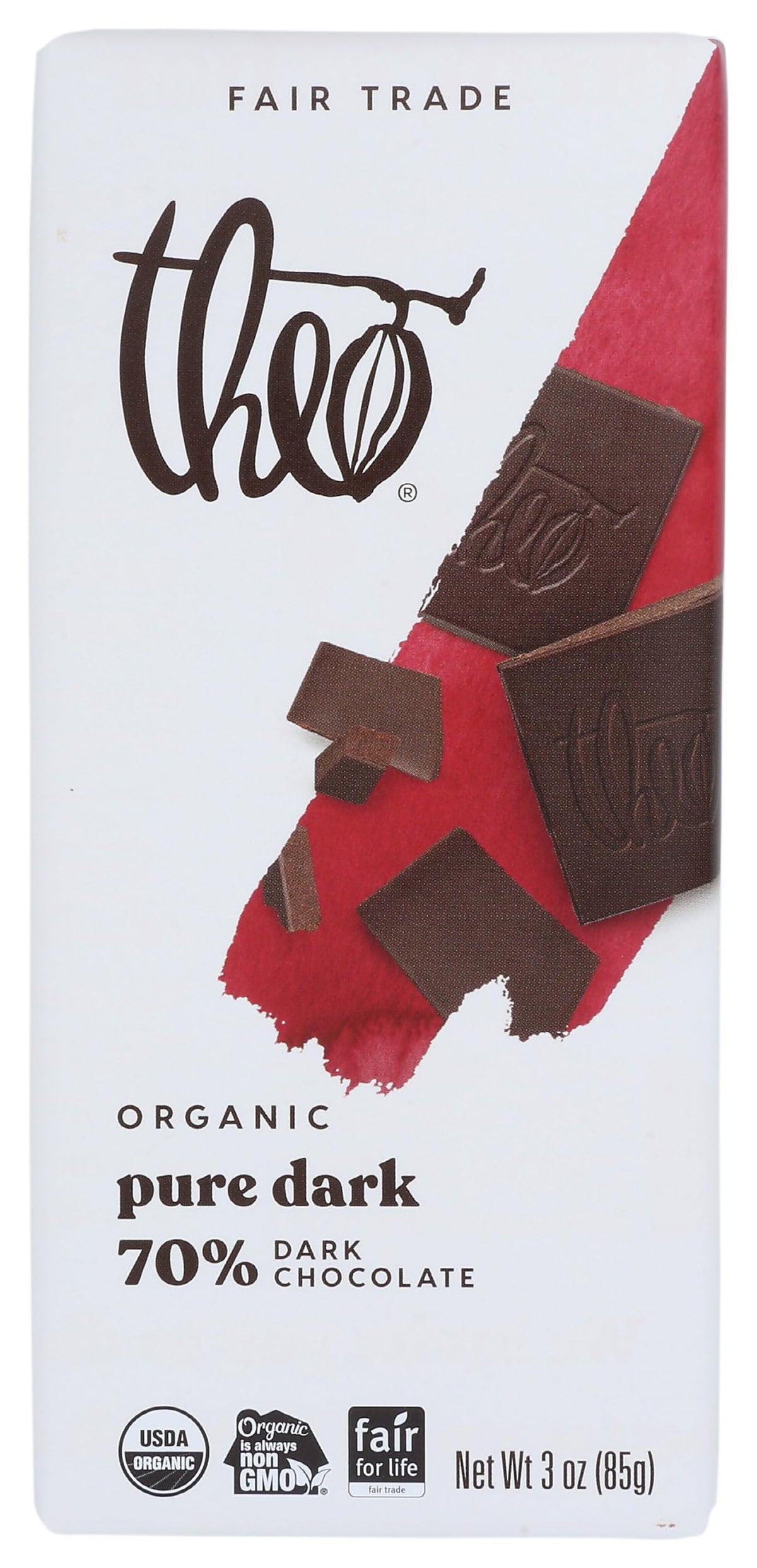Theo Pure Organic Dark Chocolate Bar, 70% Cacao, 1 Bar | Vegan, Fair Trade