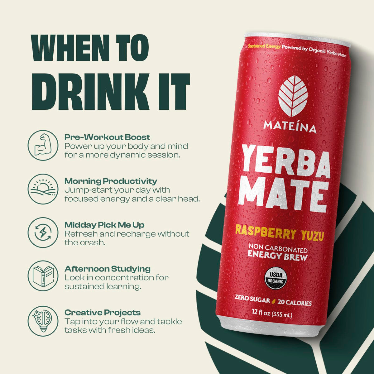 Mateina Organic Raspberry Yuzu Yerba Mate, 12 FZ