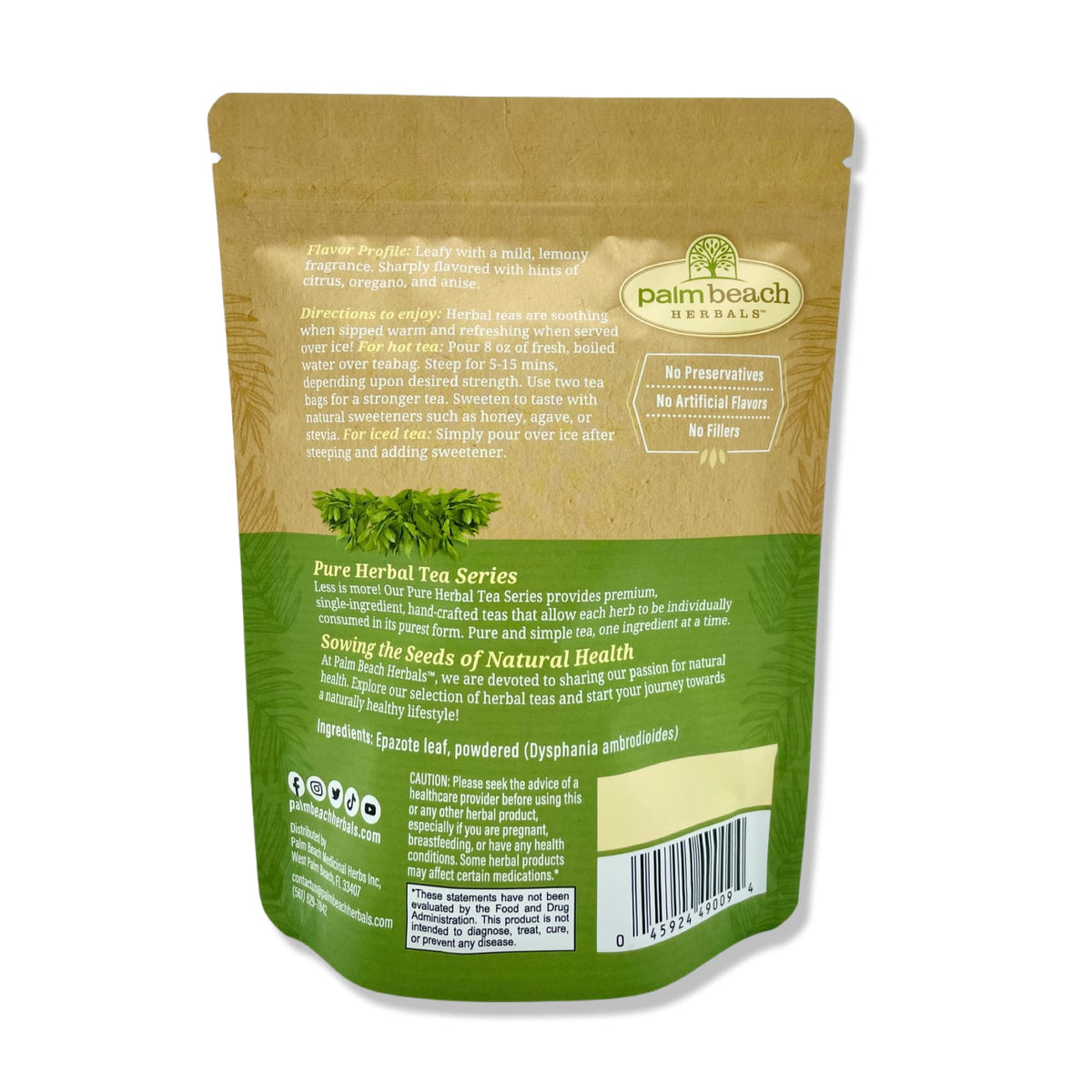 Palm Beach Medicinal Herbs - Epazote Tea - Pure Herbal Tea Series, 30ct