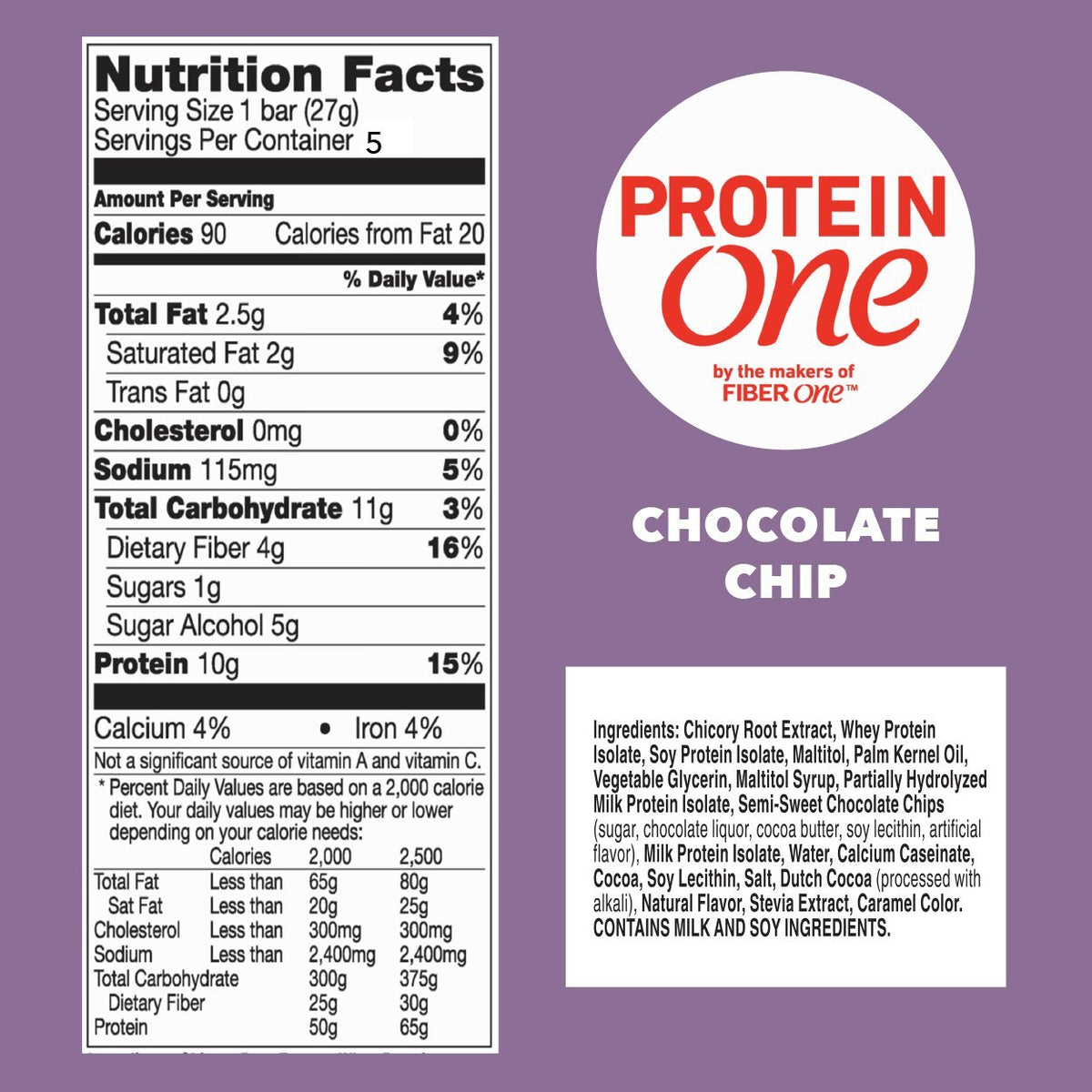 Protein One, Protein Bars Chocolate Chip, 0.96 Ounce, 5 Count