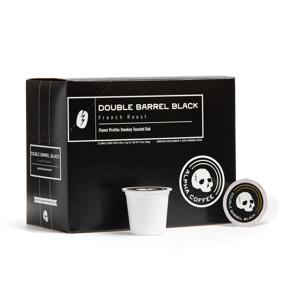 Alpha Coffee - Double Barrel Black - 24 Count Coffee Pods - Premium Gourmet Craft Dark/French Roast Coffee | Veteran Owned - Specialty Small Batch